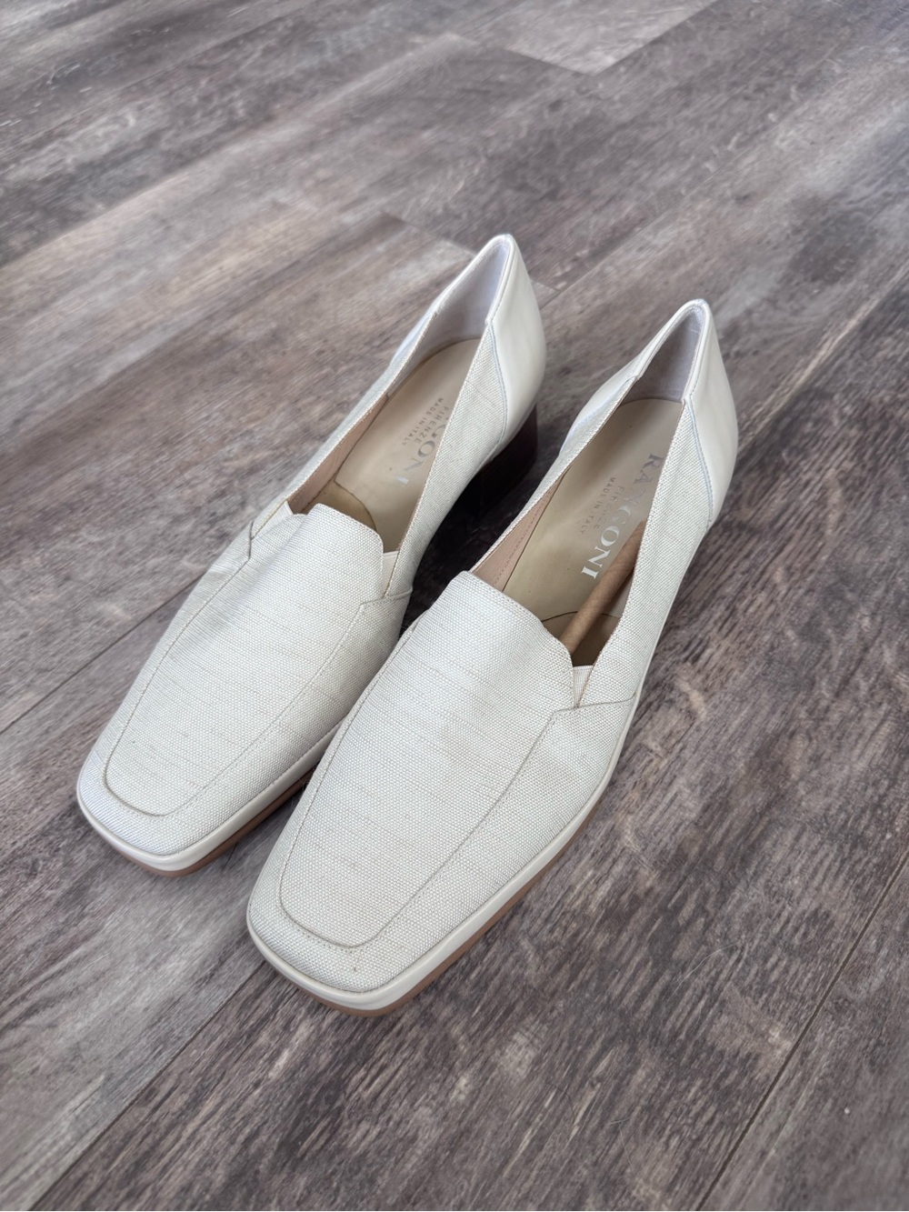 NIB! RANGONI Felicia Block Heel Canvas Outer Square Toe - Made In Italy